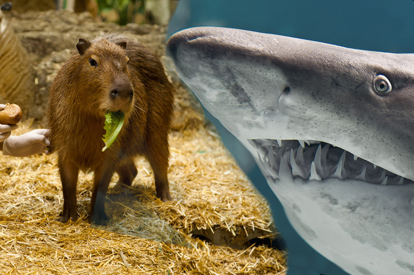 Kapibara ve Kum Kaplanı Köpekbalığı