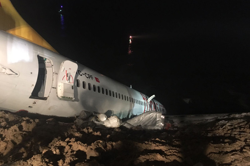 Trabzonda pistten çıkan uçak paniği