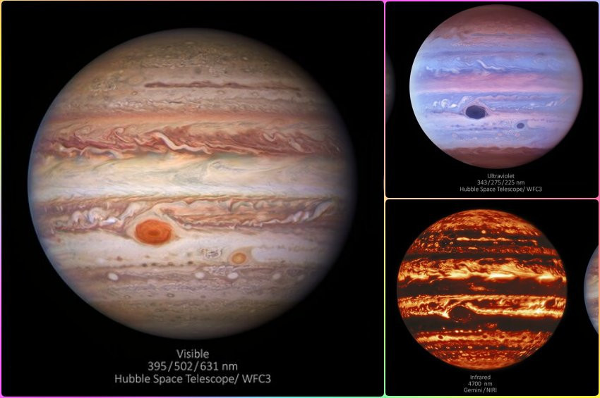 Jüpiterin 3 farklı ışıktaki görüntüsü