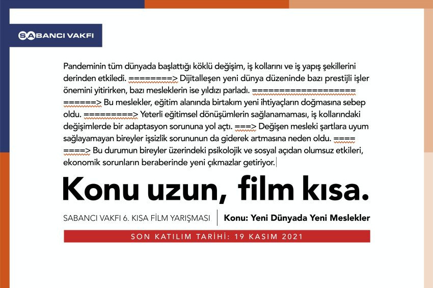 Sabancı Vakfı Kısa Film Yarışmasının 2021 teması: Yeni Dünyada Yeni Meslekler