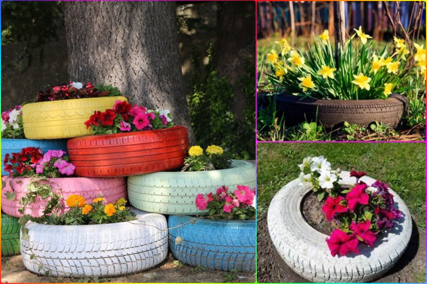 Araba lastiğinden dekoratif çiçek evi yapımı