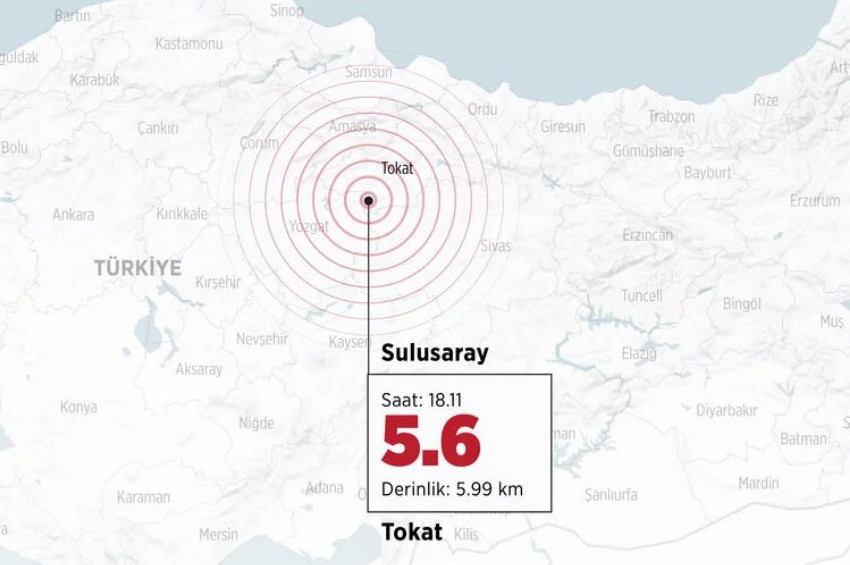 Tokatın Sulusaray ilçesinde deprem: Büyüklüğü 5.6