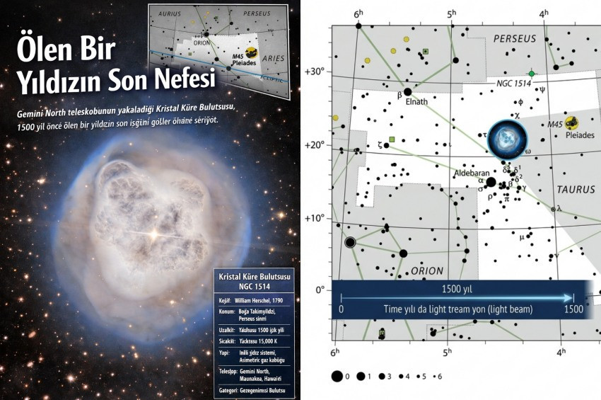 Gemini Kuzey Teleskobu, 2 asır önce keşfedilen 1500 yıllık ölü Kristal Küre Bulutsusunu görüntüledi 